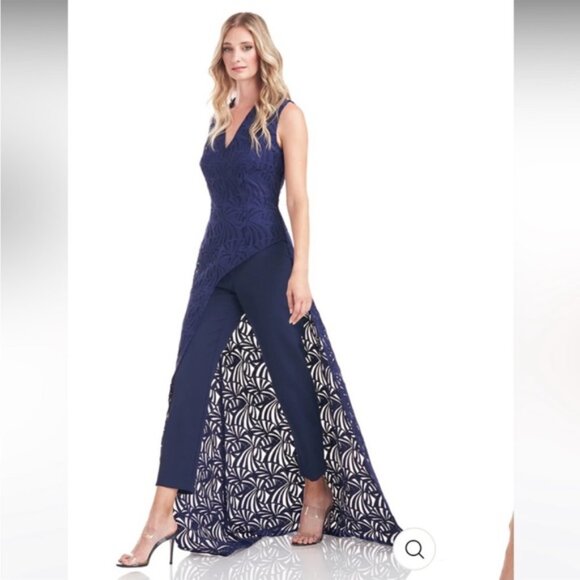 Kay Unger Women’s Navy Lace Jumpsuit – Modern Romance with a Twist - Picture 2 of 5